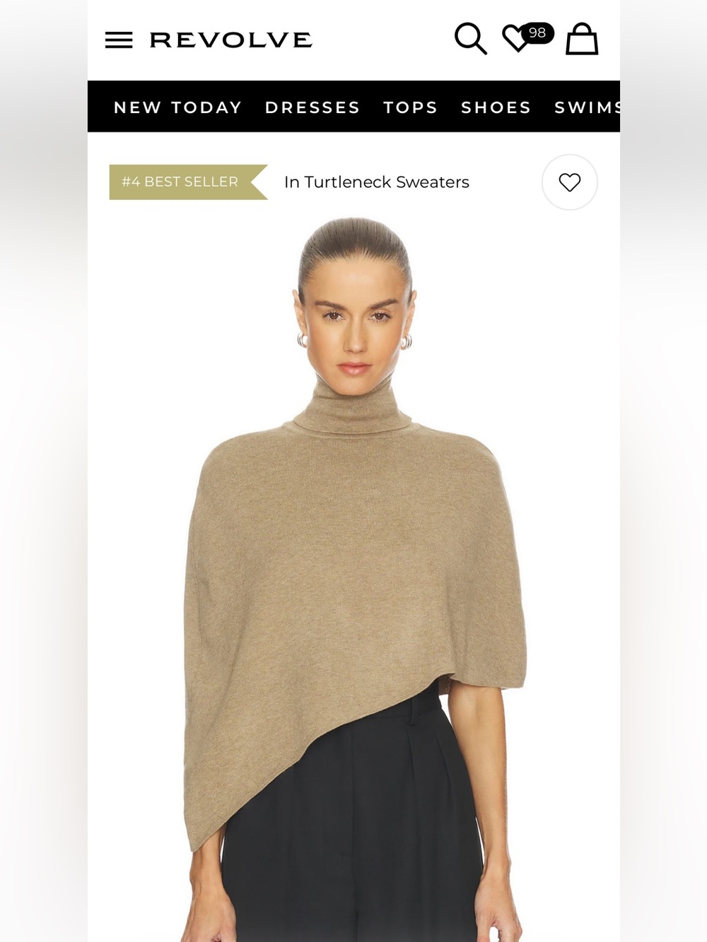 Asymmetrical Turtleneck Poncho Sweater in Camel